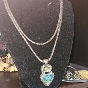 Chico's Silver Necklace with Blue and Green Pendant